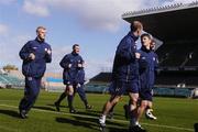 14 September 2004; Shelbourne players, from left, Glen Fitzpatrick, Jason Byrne, Thomas Morgan, Wesley Hoolahan and Jamie Harris warm up during squad training ahead of their UEFA Cup, 1st Round - 1st Leg match against Lille, Lansdowne Road, Dublin. Picture credit; Brian Lawless / SPORTSFILE