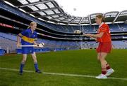 14 September 2004; Camogie senior captains, Stephanie Dunlea, Cork, right, and Joanne Ryan, Tipperary, at a photocall in Croke Park before Sunday's All Ireland Camogie Junior and Senior Finals in Croke Park. Dublin. Picture credit; David Maher / SPORTSFILE