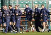15 September 2004; Shelbourne players warm up during squad training ahead of their UEFA Cup, 1st Round - 1st Leg match against Lille. Lansdowne Road, Dublin. Picture credit; Brian Lawless / SPORTSFILE