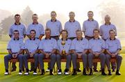 15 September 2004; Team Europe 2004, 35th Ryder Cup Team. Back row from left, Paul Casey, Miguel Angel Jimenez, Ian Poulter, Padraig Harrington, David Howell, Thomas Levet. Front row from left, Paul McGinley, Sergio Garcia, Darren Clarke, Bernhard Langer, captain, Colin Montgomerie, Lee Westwood and Luke Donald. Oakland Hills Country Club, Bloomfield Township, Michigan, USA. Picture credit; Matt Browne / SPORTSFILE