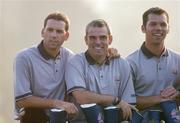 15 September 2004; Members of Team Europe 2004, l to r, Sergio Garcia, Paul McGinley, and Paul Casey in jovial mood in advance of the 35th Ryder Cup Matches. Oakland Hills Country Club, Bloomfield Township, Michigan, USA. Picture credit; Matt Browne / SPORTSFILE