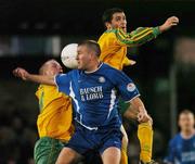15 September 2004; Pat Keane, right, and Stephen Hurley, Rockmount, in action against Alan Reynolds, Waterford United. FAI Cup Quarter Final Replay, Rockmount v Waterford United, Turners Cross, Cork. Picture credit; David Maher / SPORTSFILE