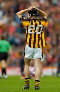12 September 2004; Matthew Ruth, Kilkenny, at the final whistle. All-Ireland Minor Hurling Championship Final, Galway v Kilkenny, Croke Park, Dublin. Picture credit; Brendan Moran / SPORTSFILE *** Local Caption *** Any photograph taken by SPORTSFILE during, or in connection with, the 2004 Guinness All-Ireland Hurling Final which displays GAA logos or contains an image or part of an image of any GAA intellectual property, or, which contains images of a GAA player/players in their playing uniforms, may only be used for editorial and non-advertising purposes.  Use of photographs for advertising, as posters or for purchase separately is strictly prohibited unless prior written approval has been obtained from the Gaelic Athletic Association.