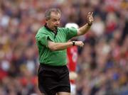 12 September 2004; Aodan Mac Suibhne, Referee. Guinness All-Ireland Senior Hurling Championship Final, Cork v Kilkenny, Croke Park, Dublin. Picture credit; Ray McManus / SPORTSFILE *** Local Caption *** Any photograph taken by SPORTSFILE during, or in connection with, the 2004 Guinness All-Ireland Hurling Final which displays GAA logos or contains an image or part of an image of any GAA intellectual property, or, which contains images of a GAA player/players in their playing uniforms, may only be used for editorial and non-advertising purposes.  Use of photographs for advertising, as posters or for purchase separately is strictly prohibited unless prior written approval has been obtained from the Gaelic Athletic Association.