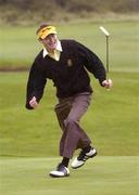 16 September 2004; Emmet Condron, Lucan Golf Club, celebrates a winning putt, 3 and 2, on the 16th hole. Bulmers Junior Cup Semi-Final, Bandon v Lucan, Shannon Golf Club, Shannon, Co. Clare. Picture credit; Ray McManus / SPORTSFILE