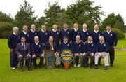 16 September 2004; The Borris Golf Club team, back row, left to right,  Greg Murphy, Pat McGrath, Jimmy Conran, Michael Condon, Edward Holden, James Lillis, Shane Foley, Kevin Cosgrave, Art O’Leary and Ward Kinsella. Front row, left to right, Stephen Kent, Bulmers Marketing Manager, Tony Mitchell, Brendan Kiernan club captain, Michael Dillon team captain, Mick Hanrahan, John Quinn and Michael Coady who played Ballinrobe Golf Club in the semi-finals of Bulmers Pierce Purcell Shield. Shannon Golf Club, Shannon, Co. Clare. Picture credit; Ray McManus / SPORTSFILE