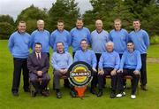 16 September 2004; The Galway Golf Club team, back row, left to right, Fergus Dunne, Niall Shaw, Michael Hennelly, Kieran O'Mahoney, Derek O'Kelly, Gary Scott and Eddie Mulholland.  Front row, left to right, Stephen Kent, Bulmers Marketing Manager, Pat Sheehan, John Nolan, team captain, Michael Dowd and Damian Flynn who played Portstewart Golf Club in the semi-finals of the Bulmers Junior Cup. Shannon Golf Club, Shannon, Co. Clare. Picture credit; Ray McManus / SPORTSFILE