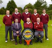 16 September 2004; The Castletroy Golf Club team, back row, left to right, John Kavanagh, Frank Hackett, Stephen Moloney, Eamonn Haugh, Redmond McDonnell. Front row, left to right, Stephen Kent, Bulmers Marketing Manager, team captain Michael Cregan and Fergus Harrold who played Ballyclare in the Bulmers Barton Shield Semi-Final. Shannon Golf Club, Shannon, Co. Clare. Picture credit; Ray McManus / SPORTSFILE
