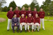16th September 2004; The Ballyclare Golf Club team, back row, left to right, Johnny Drummond, John Foster, David Britton, Simon McConnell, Steven Rea, Robert Forsythe. Front row, left to right, Stephen Kent, Marketing Manager Magners, team managers David McWhirter and John Foster, and Colin Steele who played Castletroy in the Bulmers Barton Shield Semi-Final. Shannon Golf Club, Shannon, Co. Clare. Picture credit; Ray McManus / SPORTSFILE