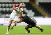 4 October 2013; Darren Cave, Ulster, is tackled by Richard Hibbard, Ospreys. Celtic League 2013/14, Round 5, Ospreys v Ulster, Liberty Stadium, Swansea, Wales. Picture credit: Steve Pope / SPORTSFILE