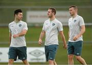 8 October 2013; Dundalk FC players, from left, Richie Towell, Kurtis Byrne and Andy Boyle, who trained with the  Republic of Ireland squad, ahead of their 2014 FIFA World Cup Qualifier, Group C, game against Germany on Friday. Republic of Ireland Squad Training, Gannon Park, Malahide, Co. Dublin. Picture credit: David Maher / SPORTSFILE