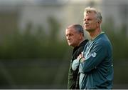 8 October 2013; Ruud Dokter, High Performance Director of the Republic of Ireland, watches on alongside interim manager Noel King, during squad training ahead of their 2014 FIFA World Cup Qualifier, Group C, game against Germany on Friday. Republic of Ireland Squad Training, Gannon Park, Malahide, Co. Dublin. Picture credit: David Maher / SPORTSFILE