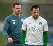 9 October 2013; Republic of Ireland's Andy Reid, right, and Darron Gibson at the end of squad training ahead of their 2014 FIFA World Cup Qualifier, Group C, game against Germany on Friday. Republic of Ireland Squad Training, Gannon Park, Malahide, Co. Dublin. Picture credit: David Maher / SPORTSFILE