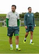 9 October 2013; Republic of Ireland's Andy Reid, left, and Darron Gibson at the end of squad training ahead of their 2014 FIFA World Cup Qualifier, Group C, game against Germany on Friday. Republic of Ireland Squad Training, Gannon Park, Malahide, Co. Dublin. Picture credit: David Maher / SPORTSFILE