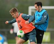 9 October 2013; Republic of Ireland's Kevin Doyle and Joey O'Brien in action during squad training ahead of their 2014 FIFA World Cup Qualifier, Group C, game against Germany on Friday. Republic of Ireland Squad Training, Gannon Park, Malahide, Co. Dublin. Picture credit: David Maher / SPORTSFILE