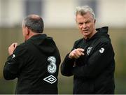 9 October 2013; Republic of Ireland High Performance Director Ruud Dokter and interim manager Noel King, left, during squad training ahead of their 2014 FIFA World Cup Qualifier, Group C, game against Germany on Friday. Republic of Ireland Squad Training, Gannon Park, Malahide, Co. Dublin. Picture credit: David Maher / SPORTSFILE
