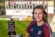 9 April 2025; Emma Doherty of Galway United pictured with her SSE Airtricity Women’s Premier Division Player of the Month Award for March at Eamon Deacy Park in Galway. Photo by Sam Barnes/Sportsfile