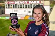 9 April 2025; Emma Doherty of Galway United pictured with her SSE Airtricity Women’s Premier Division Player of the Month Award for March at Eamon Deacy Park in Galway. Photo by Sam Barnes/Sportsfile