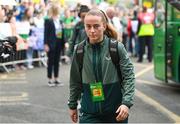 8 April 2025; Aoibheann Clancy of Republic of Ireland arrives for the UEFA Women's Nations League B match between Republic of Ireland and Greece at Tallaght Stadium in Dublin. Photo by Stephen McCarthy/Sportsfile