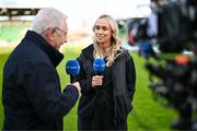 8 April 2025; RTÉ's Stephanie Zambra and Tony O'Donoghue before the UEFA Women's Nations League B match between Republic of Ireland and Greece at Tallaght Stadium in Dublin. Photo by Stephen McCarthy/Sportsfile