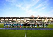 8 April 2025; Players and officials line up before the UEFA Women's Nations League B match between Republic of Ireland and Greece at Tallaght Stadium in Dublin. Photo by Stephen McCarthy/Sportsfile