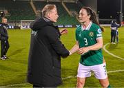 8 April 2025; Republic of Ireland assistant head coach Alan Mahon and Megan Campbell after the UEFA Women's Nations League B match between Republic of Ireland and Greece at Tallaght Stadium in Dublin. Photo by Stephen McCarthy/Sportsfile