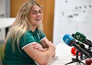 9 April 2025; Dorothy Wall speaking during an Ireland Women's Rugby media conference at the IRFU High Performance Centre in Dublin. Photo by Sam Barnes/Sportsfile
