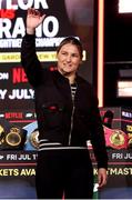 9 April 2025; Katie Taylor during the kick-off press conference for Taylor v Serrano 3 at The Theater at Madison Square Garden in New York, USA. Photo by Tom Horak/Sportsfile