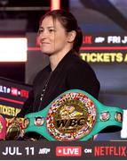 9 April 2025; Katie Taylor during the kick-off press conference for Taylor v Serrano 3 at The Theater at Madison Square Garden in New York, USA. Photo by Tom Horak/Sportsfile
