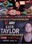 9 April 2025; Katie Taylor during the kick-off press conference for Taylor v Serrano 3 at The Theater at Madison Square Garden in New York, USA. Photo by Tom Horak/Sportsfile