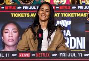 9 April 2025; Amanda Serrano during the kick-off press conference for Taylor v Serrano 3 at The Theater at Madison Square Garden in New York, USA. Photo by Tom Horak/Sportsfile