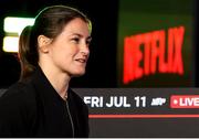 9 April 2025; Katie Taylor during the kick-off press conference for Taylor v Serrano 3 at The Theater at Madison Square Garden in New York, USA. Photo by Tom Horak/Sportsfile