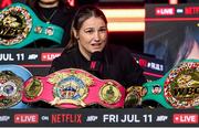 9 April 2025; Katie Taylor during the kick-off press conference for Taylor v Serrano 3 at The Theater at Madison Square Garden in New York, USA. Photo by Tom Horak/Sportsfile