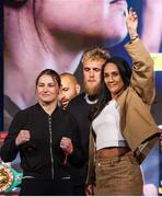 9 April 2025; Katie Taylor, left, and Amanda Serrano, with Jake Paul, during the kick-off press conference for Taylor v Serrano 3 at The Theater at Madison Square Garden in New York, USA. Photo by Tom Horak/Sportsfile