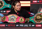 9 April 2025; Katie Taylor during the kick-off press conference for Taylor v Serrano 3 at The Theater at Madison Square Garden in New York, USA. Photo by Tom Horak/Sportsfile