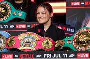 9 April 2025; Katie Taylor during the kick-off press conference for Taylor v Serrano 3 at The Theater at Madison Square Garden in New York, USA. Photo by Tom Horak/Sportsfile