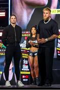 9 April 2025; Katie Taylor, left, and Jake Paul, during the kick-off press conference for Taylor v Serrano 3 at The Theater at Madison Square Garden in New York, USA. Photo by Tom Horak/Sportsfile
