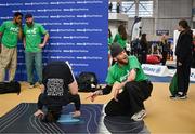 10 April 2025; Olympic athletes Kellie Harrington and Philip Doyle, along with Paralympian Orla Comerford, who are all Dare to Believe ambassadors, attended the Dare to Believe booth at PE Expo 2025, sponsored by Allianz, at the Sport Ireland National Indoor Arena in Dublin. Pictured at the Dare to Believe PE Expo 2025 is Isabella Kealy and breakdancer Leon Dwyer. Photo by David Fitzgerald/Sportsfile