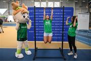 10 April 2025; Olympic athletes Kellie Harrington and Philip Doyle, along with Paralympian Orla Comerford, who are all Dare to Believe ambassadors, attended the Dare to Believe booth at PE Expo 2025, sponsored by Allianz, at the Sport Ireland National Indoor Arena in Dublin. Pictured at the Dare to Believe PE Expo 2025 is Erica Byrne, centre, and Grace Donohoe. Photo by David Fitzgerald/Sportsfile