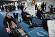 10 April 2025; Olympic athletes Kellie Harrington and Philip Doyle, along with Paralympian Orla Comerford, who are all Dare to Believe ambassadors, attended the Dare to Believe booth at PE Expo 2025, sponsored by Allianz, at the Sport Ireland National Indoor Arena in Dublin. Pictured at the Dare to Believe PE Expo 2025 are, from left, Indi Mae Conlon, Hannah Higgins and Chloe Cowan. Photo by David Fitzgerald/Sportsfile