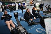 10 April 2025; Olympic athletes Kellie Harrington and Philip Doyle, along with Paralympian Orla Comerford, who are all Dare to Believe ambassadors, attended the Dare to Believe booth at PE Expo 2025, sponsored by Allianz, at the Sport Ireland National Indoor Arena in Dublin. Pictured at the Dare to Believe PE Expo 2025 are, from left, Charlie Mitchell, Indi Mae Conlon, Hannah Higgins and Chloe Cowan. Photo by David Fitzgerald/Sportsfile