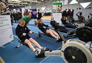 10 April 2025; Olympic athletes Kellie Harrington and Philip Doyle, along with Paralympian Orla Comerford, who are all Dare to Believe ambassadors, attended the Dare to Believe booth at PE Expo 2025, sponsored by Allianz, at the Sport Ireland National Indoor Arena in Dublin. Pictured at the Dare to Believe PE Expo 2025 are, from left, Charlie Mitchell, Indi Mae Conlon, Hannah Higgins and Chloe Cowan. Photo by David Fitzgerald/Sportsfile