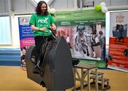 10 April 2025; Olympic athletes Kellie Harrington and Philip Doyle, along with Paralympian Orla Comerford, who are all Dare to Believe ambassadors, attended the Dare to Believe booth at PE Expo 2025, sponsored by Allianz, at the Sport Ireland National Indoor Arena in Dublin. Pictured at the Dare to Believe PE Expo 2025 is Callum Stapleton. Photo by David Fitzgerald/Sportsfile