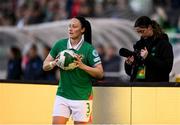 8 April 2025; Megan Campbell of Republic of Ireland prepares to take a throw-in during the UEFA Women's Nations League B match between Republic of Ireland and Greece at Tallaght Stadium in Dublin. Photo by Stephen McCarthy/Sportsfile