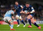 11 April 2025; Tadhg Furlong of Leinster in action against Matt Fagerson of Glasgow Warriors during the Investec Champions Cup quarter-final match between Leinster and Glasgow Warriors at the Aviva Stadium in Dublin. Photo by Ramsey Cardy/Sportsfile