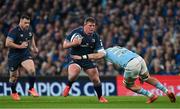 11 April 2025; Tadhg Furlong of Leinster is tackled by Matt Fagerson of Glasgow Warriors during the Investec Champions Cup quarter-final match between Leinster and Glasgow Warriors at the Aviva Stadium in Dublin. Photo by Brendan Moran/Sportsfile