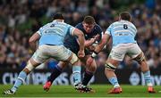 11 April 2025; Tadhg Furlong of Leinster in action against Glasgow Warriors players Alex Samuel, left, and Matt Fagerson during the Investec Champions Cup quarter-final match between Leinster and Glasgow Warriors at the Aviva Stadium in Dublin. Photo by Brendan Moran/Sportsfile