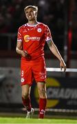 11 April 2025; Sean Boyd of Shelbourne reacts after missing an opportunity on a goal during the SSE Airtricity Men's Premier Division match between Shelbourne and Bohemians at Tolka Park in Dublin. Photo by Ben McShane/Sportsfile