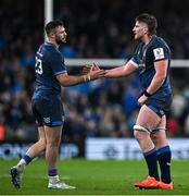11 April 2025; Robbie Henshaw of Leinster, left, and team-mate Joe McCarthy after the Investec Champions Cup quarter-final match between Leinster and Glasgow Warriors at the Aviva Stadium in Dublin. Photo by Sam Barnes/Sportsfile