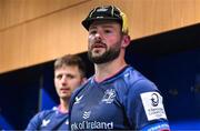 11 April 2025; Robbie Henshaw of Leinster makes a speech after being presented with his 50th European cap after the Investec Champions Cup quarter-final match between Leinster and Glasgow Warriors at the Aviva Stadium in Dublin. Photo by Brendan Moran/Sportsfile